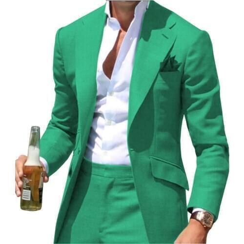 Causal Slim Fit Notched Label Green Mens suit Blazer Formal Business For Wedding Groom