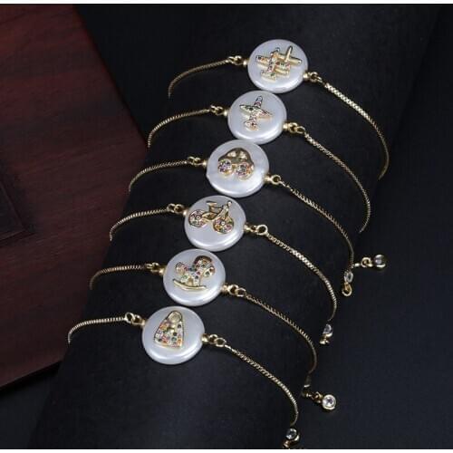 Rainbow Mix Cz Paved Multi Shapes Tiny Charm Round Pearl Bead Connector Dainty Link Adjustable Bracelets For Women Jewelry Gift