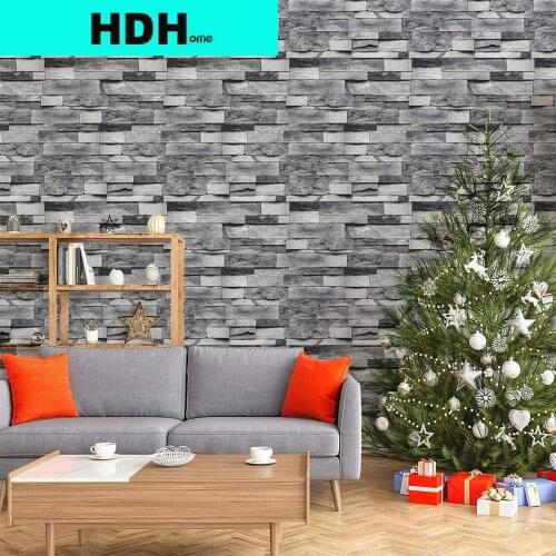 Grey Brick Wallpaper Self Adhesive Contact Paper Peel and Stick Faux Stone Effect Wall Paper for Feature Wall Decoration