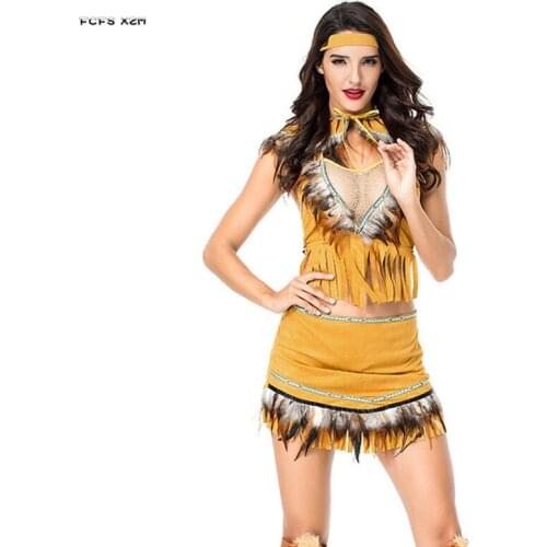 Sexy Women Halloween Indian Princess Costumes Female Warrior Primitive Cosplays Carnival Purim Masquerade Nightclub party dress