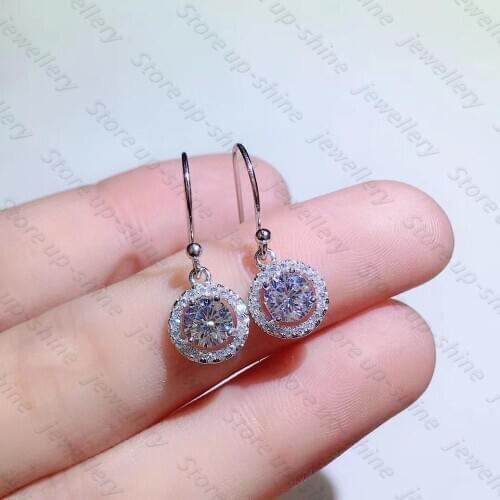 925 sterling silver earrings Classic style Diamond jewelry Mosan diamond 1CT Circular shape 5mmx2 earrings Wedding Party gift ea