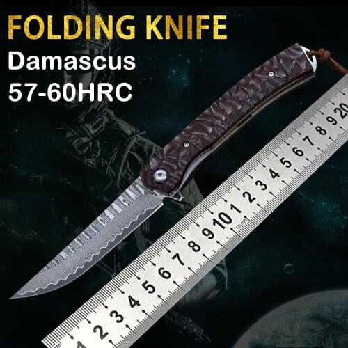Damascus steel folding knife outdoor camping survival knife wilderness survival knife fishing tools convenient and practical EDC