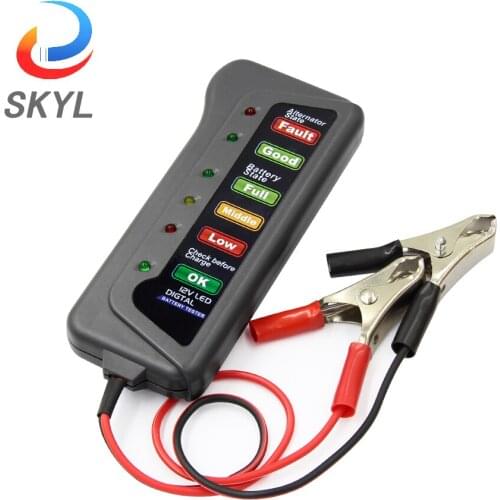 SKYL 12V Vehicle Motorcycle Auto Digital Battery Tester Alternator Level Monitor 6 LED Light Display for Auto Diagnostic Tool