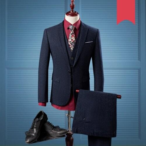 2020 Hot Navy Selling Blue Business Mens Single Button Tailor Notch Lapel Tuxedos Checkered Wedding Suits For Men 3Pcs 971