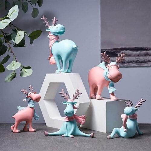 Fawn Deer Figurine Statue Resin Elk Sculpture TV Cabinet Desktop Decorations