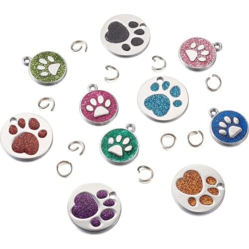 20sets Enamel Dog Paw Prints Pendant Glitter Powder Dangle Charms with Jump Rings for DIY Bracelet Necklace Jewelry Crafts