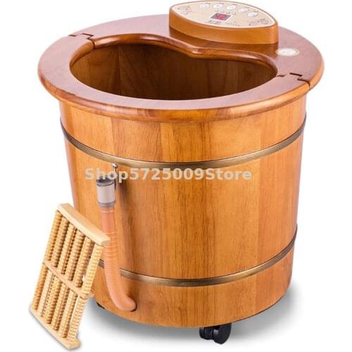 Foot Bath Electric Massage Foot Bath Full Automatic Heating Constant Temperature Wooden Bucket Household Foot Therapy Artifact
