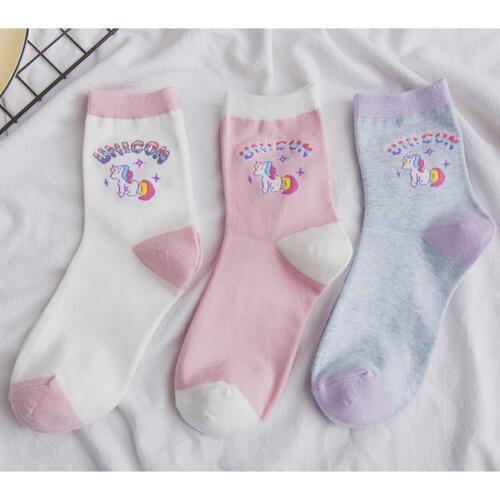 Adult Size Unicorn Socks Girly Girl Ulzzang Harajuku Rainbow Stars Cartoon College Animal Horse Macaroon Horn Dusk Purple Taro