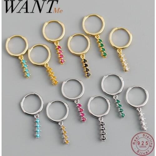 WANTME New Arrivals Chic Charm Red Blue Color Zircon Bar Stud Earrings for Women Real 925 Sterling Silver Party Wedding Jewelry