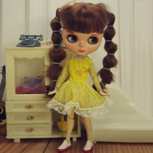 Yellow Lace Fashion Doll Dress For Blythe Doll Outfits Long Sleeve Princess Dresses Clothes For Blythe 1/6 Dolls Accessories Toy