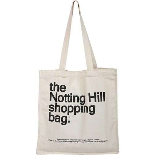 Female Casual Cotton Cloth Handbag Girls Shoulder School Book Bags Women Canvas Shopping Bag Notting Hill Letters Printing Totes