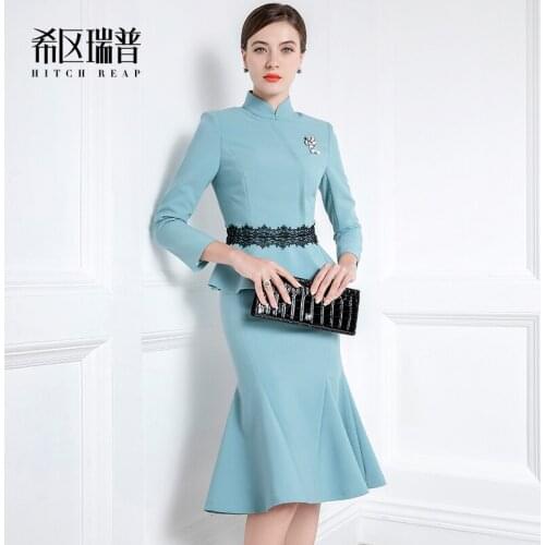 High End Cheongsam Celebrity Temperament Suit Autumn And Winter 2021 New WomenS Fashion Fishtail Skirt Two Piece Set