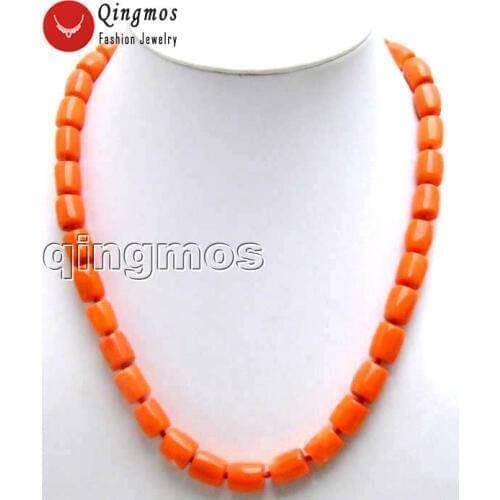 Qingmos Natural Orange Coral Necklace for Women with Genuine 10-12mm Thick Slice Coral Chokers Necklace 18" Fine Jewelry n5166