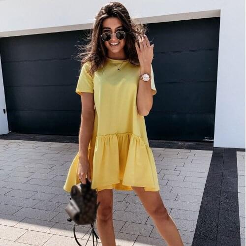 Women Summer Short Sleeve Dresses Fashion O Neck Ruffled Casual Loose Black And White Big Swing Dress 2021 Ladies Beach Dress