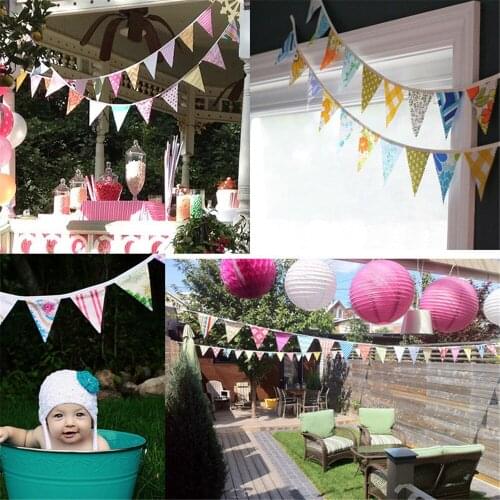 12 Flags 3.2m Pennant Cotton Bunting Banner Flags Party Decorations Kids Garland Children Baby Boy Girl Bunting Room Decoration
