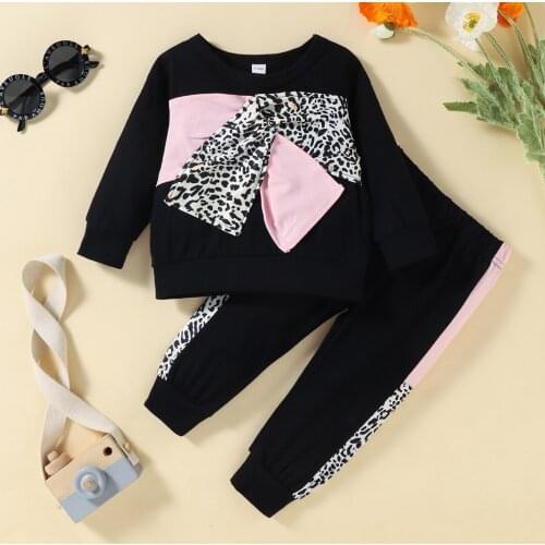 0-24M Toddler Baby Girl Clothes Leopard Bow Long Sleeve Pullover Tops+Trousers 2PCS Outfits Autumn Fashion Clothes Set