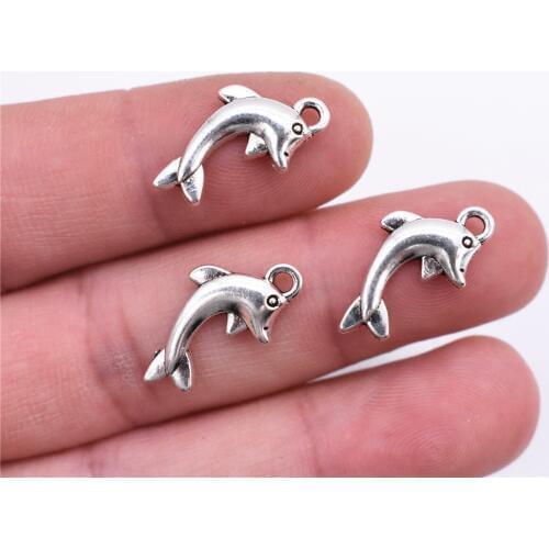 30pcs Charms Dolphin 21*12mm Antique Silver Plated Pendants Making DIY Handmade Jewelry