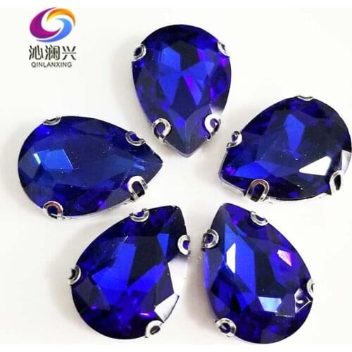 Anti hook Royalblue DR shape High quality Glass Crystal flatback sew on rhinestones,Diy Clothing accessories SWSD10