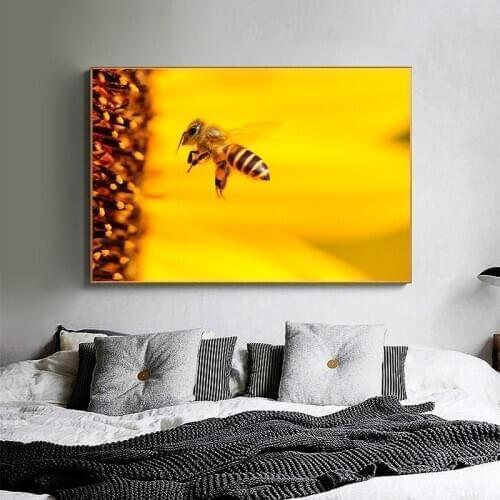 No Frame HD Print Little bee Sunflower Poster Modern Canvas Art Print Flower Wall Pictures Cuadros for Living Room Hallway Decor