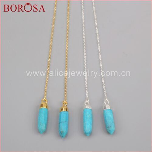 BOROSA 100% Natural Blue Stone Point Faceted Threader Earrings Drop Earrings,Gold Color Druzy Stone Dangle Earrings 1343