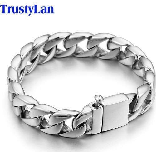 TrustyLan Fashion 15MM Thick Chain Bracelet Men Shiny Stainless Steel Mens Bracelets 2018 Handmade Biker Jewelry Dropshipping