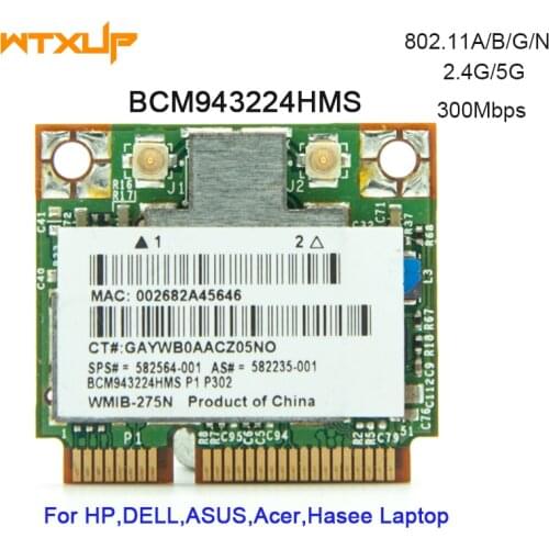 For HP 2540p 8460p BCM943224HMS 582564-001 2.4G&5G half Mini PCI-e 300Mbps 802.11a/g/n BCM943224 wireless laptop network card