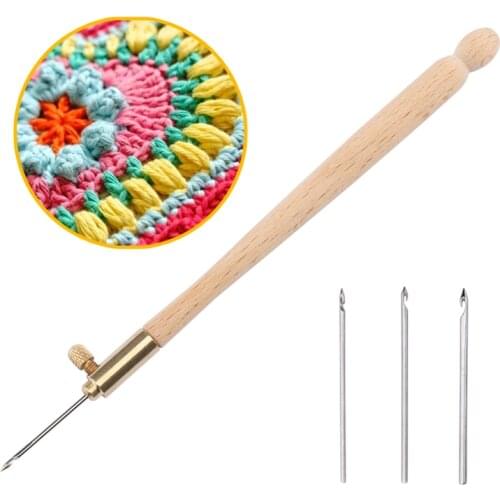 Quality French Crochet Hook Wooden Handle Crochet Hook With 3 Needles Embroidery Beading Hoop Sewing Tool Set DIY Craft