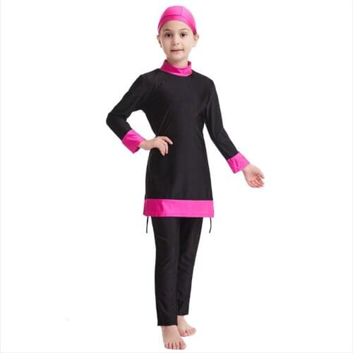 3PC Bathing swimsuit Islamic Girls Moslim Badmode Turkish swimsuit modest hijab sport maillot islam burkini swim suit for kids
