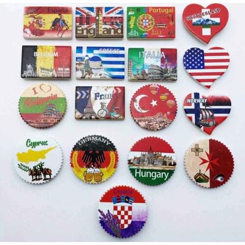 National Flag Fridge Magnets USA Britain Portugal Germany Flag Landmarks Tourism Memorial Ceramic Magnetic Refrigerator Sticker