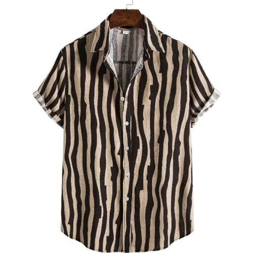 Mens Short Sleeve Beach Shirts 2021 Fashion Striped Print Hawaiian Aloha Shirt Men Casual Work Shirt Men Clothing Camisa Hombre