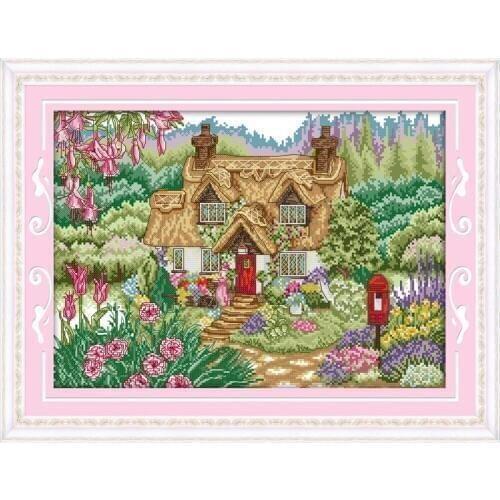 Everlasting Love Flower Cabin Chinese Cross Stitch Kits Ecological Cotton Printed 11CT 14CT DIY New Christmas Decorations Gift