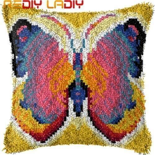 Latch Hook Kits Make Your Own Cushion Color Butterfly Printed Canvas Crochet Pillow Case Latch Hook Cushion Cover Hobby & Crafts