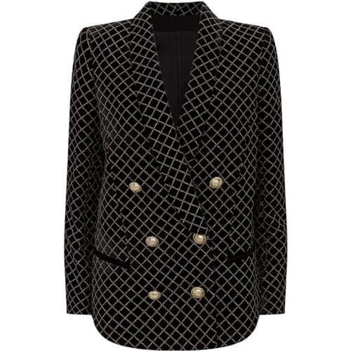 S New popular women coat classic lion button shiny gold powder Plaid velvet suit can customized big size