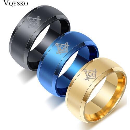 Wholesale black masonic rings for men stainless steel charm man wedding jewelry cocktail accessories