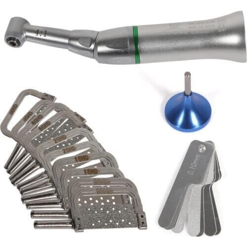 Orthodontic Dental Interproximal Reduction Contra Angle Handpiece with 5pcs Strips 15-90HD Gauge Ruler kit