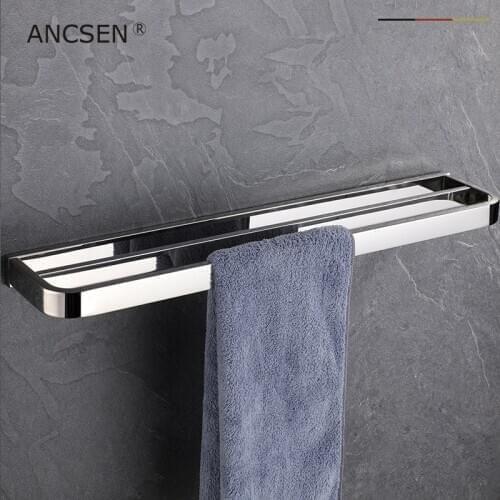 Rest room304 Stainless Steel Double Bath Towel Bar Polished Finish Towel Holder Wall Mount Towel Rack for Bathroom Accessories