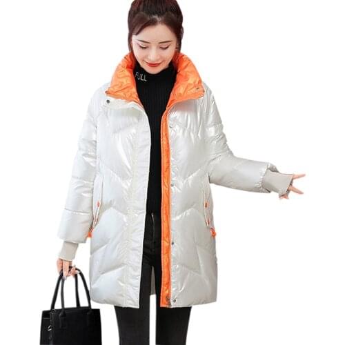 2021 New Winter Jacket Parkas Women Glossy Down Cotton Jacket Hooded Parka Warm Female Coats Cotton Padded Jacket Casual Outwear