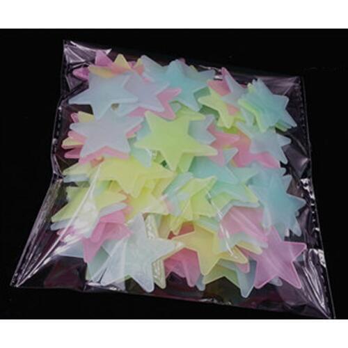 100pcs 3D Stars Glow In Dark Luminous Fluorescent Plastic Decration Home Christmas Home Decorative