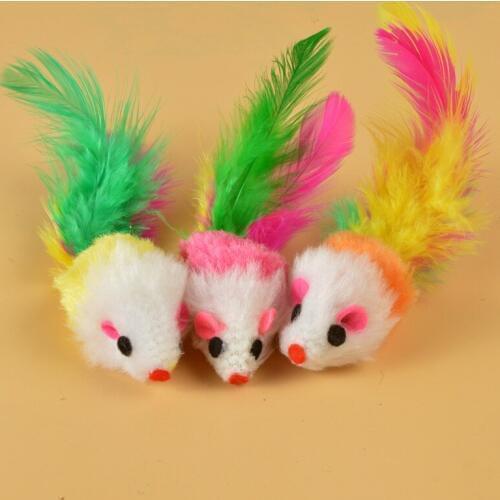 Plush Mouse Cat Toy with Colorful Feather Tail Teasing Cats Pet Toys Kitten Plaything Easy to Clean W9106