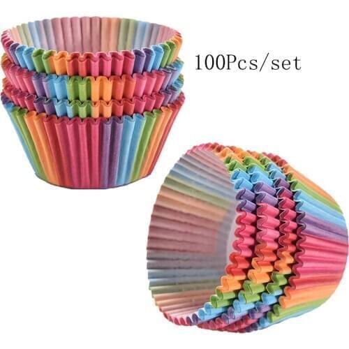 100Pcs Rainbow Color Cupcake Liner Baking Cup Cupcake Paper Cake/ Cream Piping Bag Tray Mold Decorating Tools