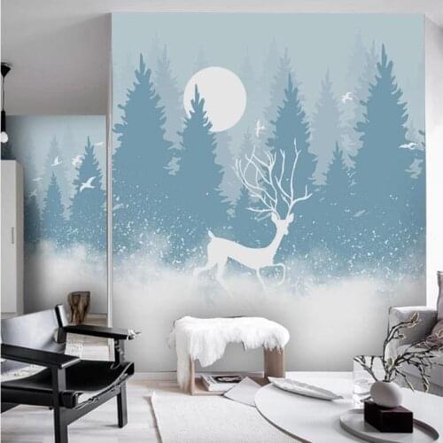 Custom Photo Wallpaper Nordic Hand-painted Forest Elk Bird 3D Mural Childrens Room Background Wall Paper Decor Papel De Parede