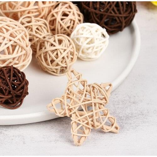 10PCS Natural Vine Rattan Ball Mixed Color Heart Stars DIY Home Decorations Christmas Tree Ornament Wedding Party Supplies