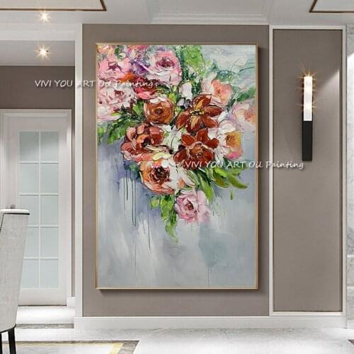 The Special Offer Colorful Rose Daisy Oil Paintings On Canvas Wall Art Corridor Flower Ring Pictures For Home Living Room Decor