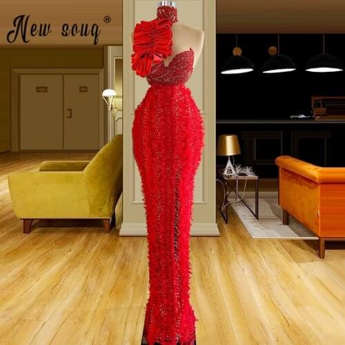 Gorgeous Red High Neck Long Evening Dress Arabic Mermaid Prom Dress 2021 Beaded Bridal Gown Formal Party Gowns Pageant