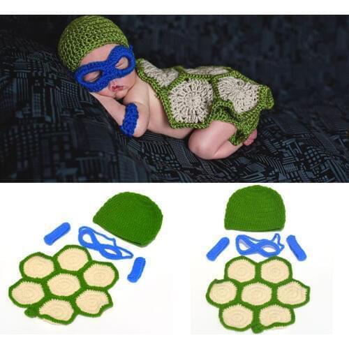 Baby hat newborn photography props Crochet Knit Baby Cartoon Costume Turtle Style Baby hat Baby Ninja Turtle Clothes