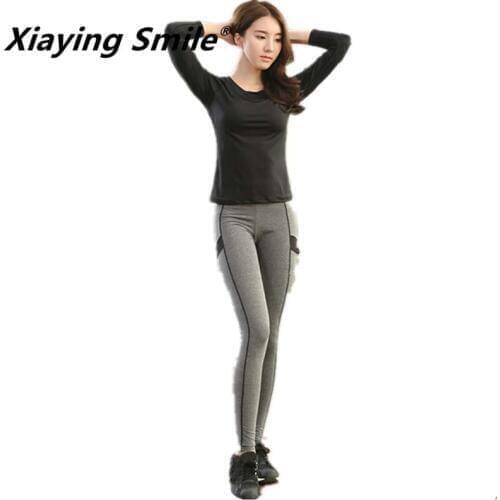 Xiaying Smile Women Yoga Set Gym Fitness Clothes Tennis Shirt+Pants Running Tights Jogging Workout Yoga Leggings Sport Suit Plus