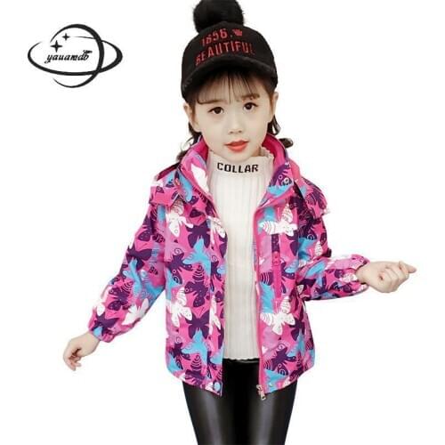 5-15y Kids Jackets Spring Autumn Girls Coats Clothing Long Sleeve Hooded Detachable Windproof Childrens Outerwear Clothes H82