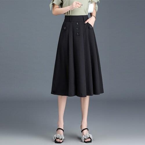 Women Korean Elegant Plus Size 4XL Black Mid-long Skirts 2021 Summer Female Fashion High Waisted Loose Casual A-line Skirt 2135