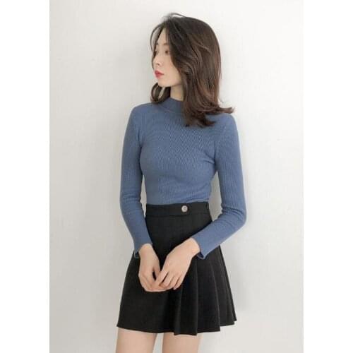 Womens ladies slim thin long sleeve T-shirt sweater Half high collar bottoming shirt