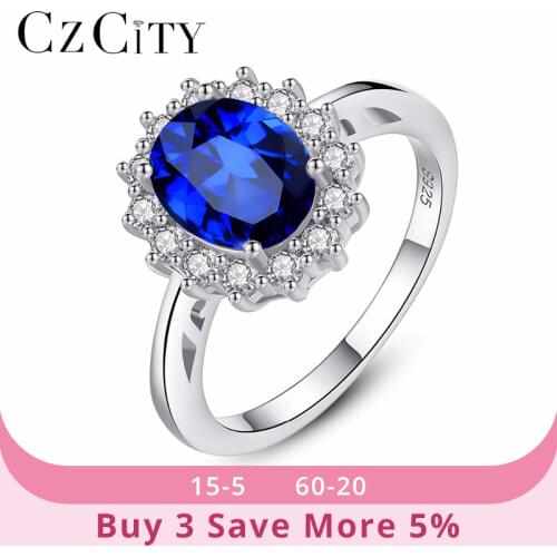 CZCITY Princess Diana William Kate Sapphire Emerald Ruby Gemstone Rings for Women Wedding Engagement Jewelry 925 Sterling Silver
